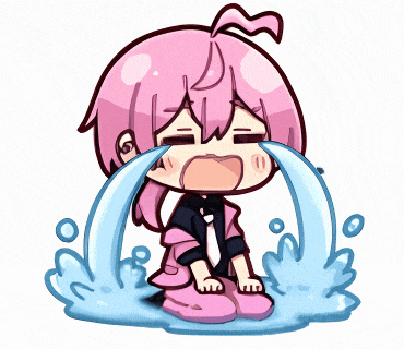 a cartoon girl with pink hair is crying with tears coming out of her eyes
