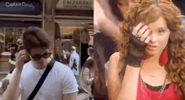 a man and a woman are standing next to each other on a sidewalk .