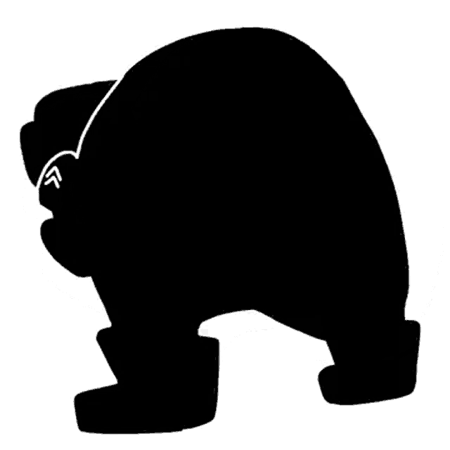 a black silhouette of a bear with a arrow pointing to its ear .
