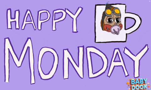 a purple background with the words happy monday written in white letters