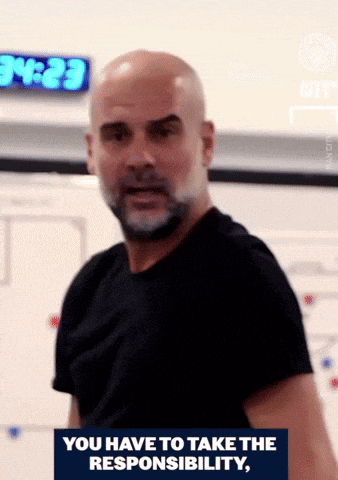 a man in a black shirt says " you have to take the responsibility " in front of a clock