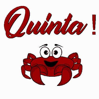 a red crab with a smiling face and the word quinta behind it