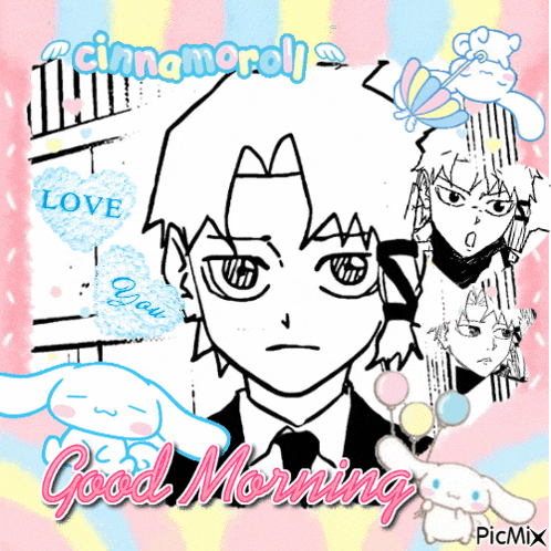 a picture of a cartoon character with the words good morning written on it