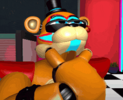 a cartoon monkey wearing sunglasses and a top hat is hugging a teddy bear
