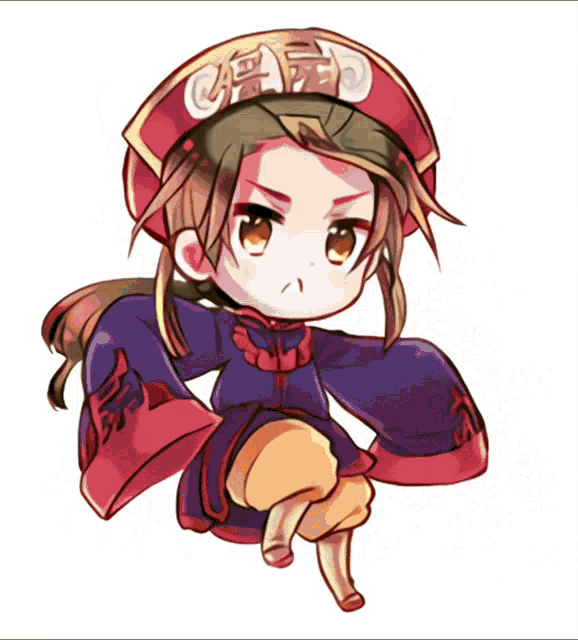 a chibi drawing of a person with a hat that says ' chinese ' on it