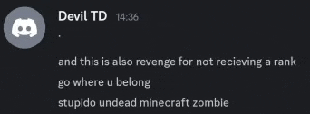 a screenshot of a discord conversation between devil td and a minecraft zombie