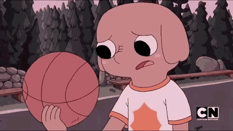 a cartoon character from cn is holding a basketball in his hand