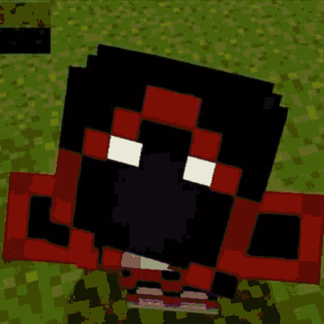 a close up of a minecraft character 's head with a red and black outfit .