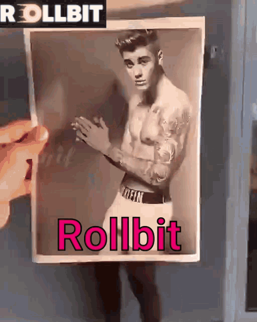 a picture of justin bieber with the words rollbit above it