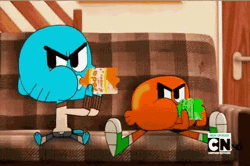 gumball and darwin from the amazing world of gumball are on a couch