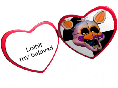 a heart shaped mirror with a picture of a cartoon character and the words lolbit my beloved