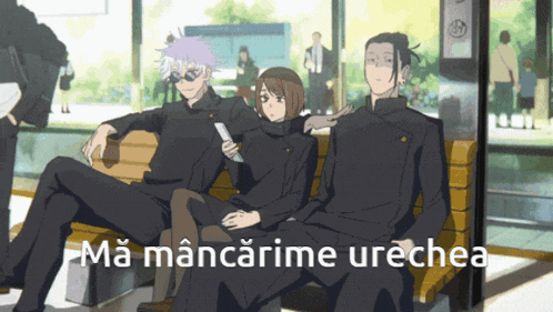 a group of people sitting on a bench with the words ma mancarime urechea