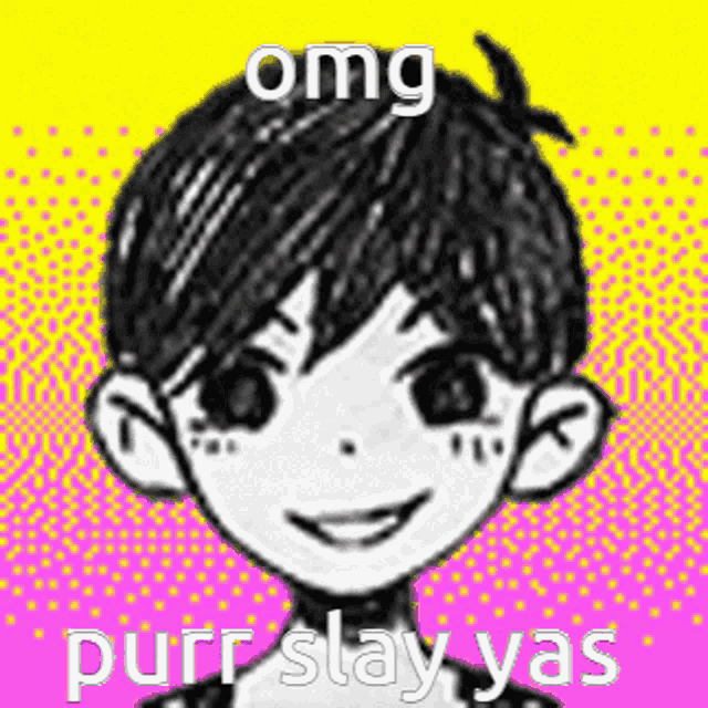 a black and white drawing of a boy with a pink and yellow background .