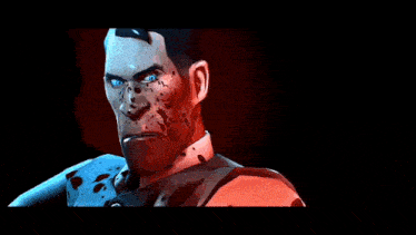a man in a red shirt is holding a gun in his right hand