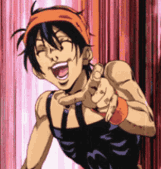 a cartoon character is pointing at the camera