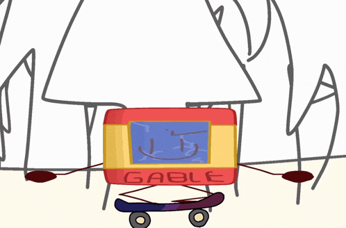 a drawing of a game called gable with a skateboard