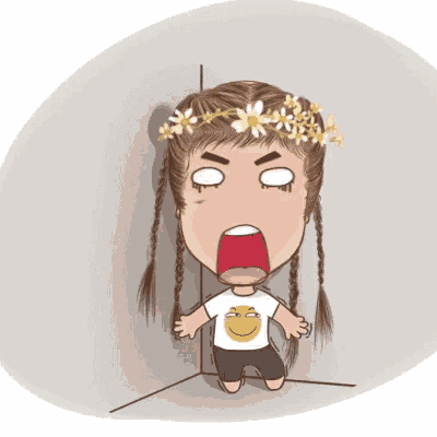 a cartoon girl with braids and a flower crown on her head