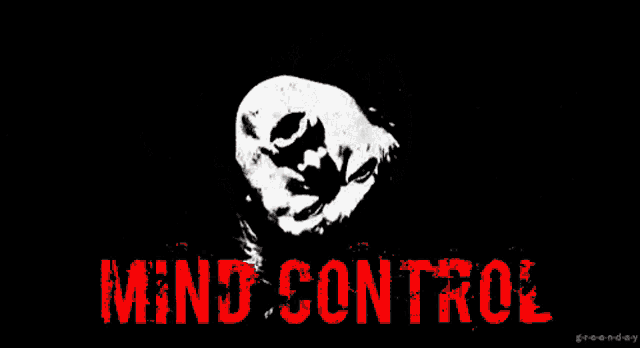 a black and white poster with the words mind control written in red