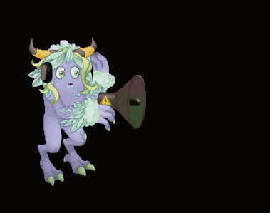 a cartoon monster with horns is holding a megaphone