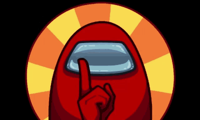 a red among us character with a finger in his mouth