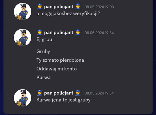 a screenshot of a conversation with pan policjant