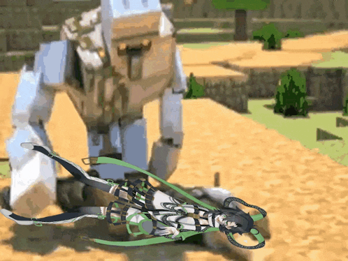 a cartoon of a girl laying on the ground next to a robot