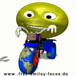 a smiley face is riding a motorcycle with the website www.free-smiley-faces.de written below it