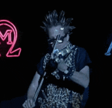 a silhouette of a person with a mohawk standing in front of a crowd .