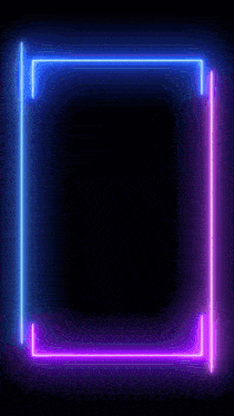 a blue and purple neon frame is glowing on a black background