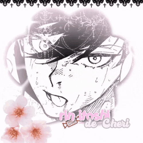 a drawing of a man with the name rin itoshi de cheri on the bottom right