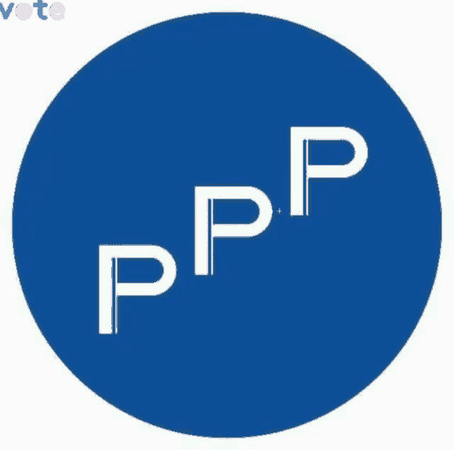 a blue circle with three white letters pp on it
