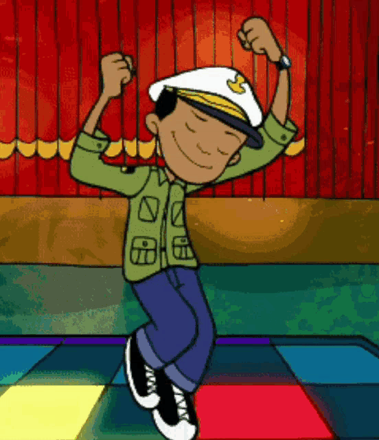 a cartoon of a man wearing a sailor hat is dancing