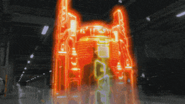 a red triangle with the letter a on it is in a dark room