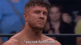 a man in a boxing ring says you sick fuck chants