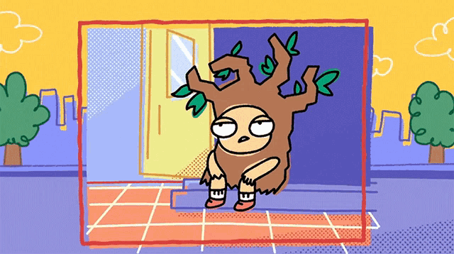 a cartoon character with a tree costume on