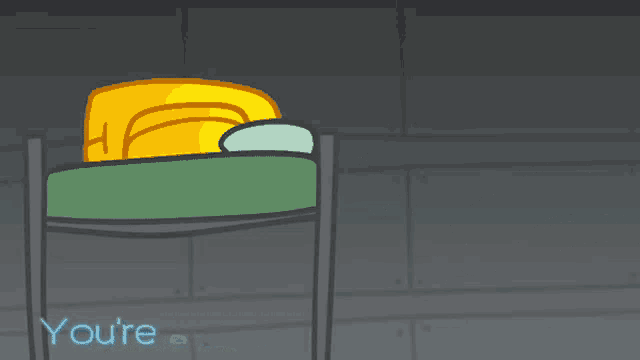 a cartoon drawing of a yellow object with the word aren 't written below it