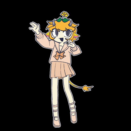 a cartoon girl with horns and a flower on her head