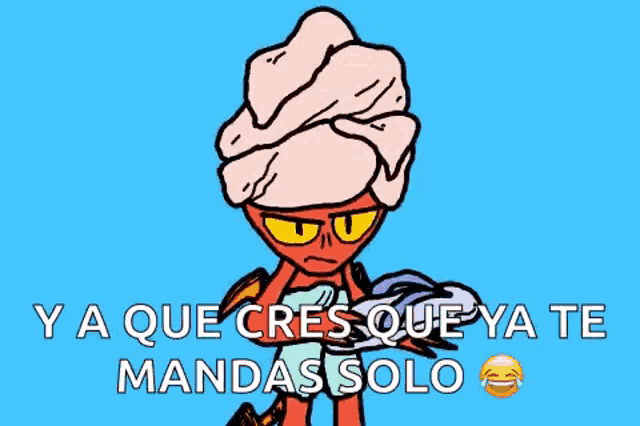 a cartoon character with a towel wrapped around his head