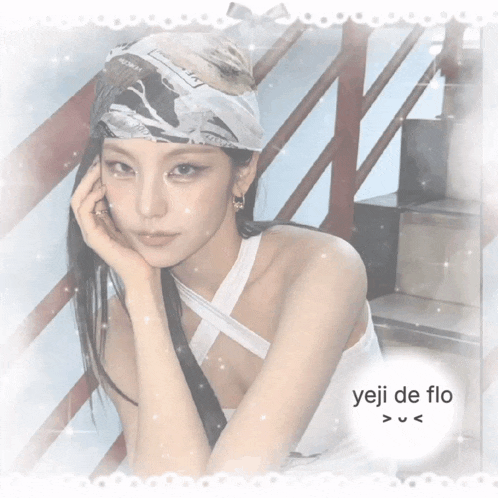 a picture of a woman with a bandana on her head and the words yeji de flo below her
