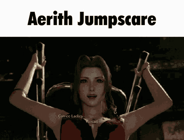 a screenshot of a video game with the words aerith jumpscare on the bottom