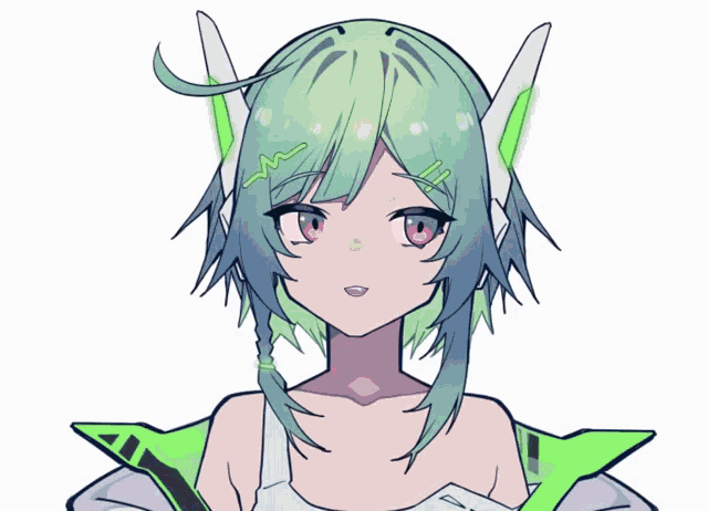 a drawing of a girl with green hair