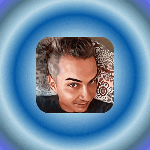 a blue circle with a picture of a man in the center