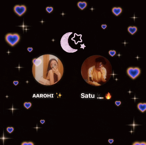 aaroni and satu are shown on a black background with hearts
