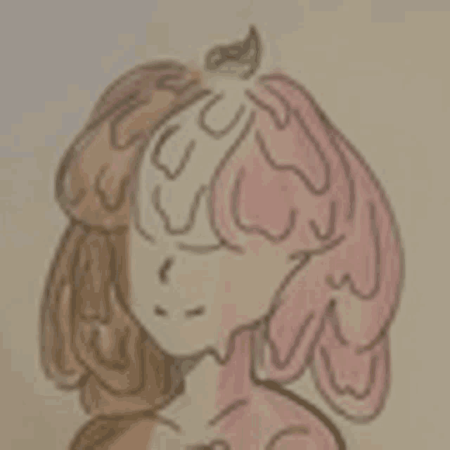 a close up of a drawing of a person 's face with a strawberry on their head .