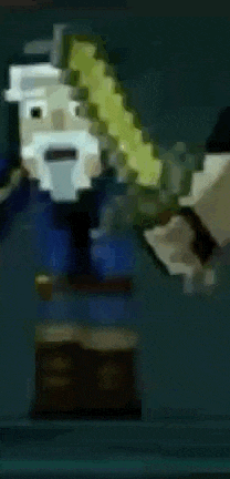 a pixel art of a man with a beard and a hat holding a sword .