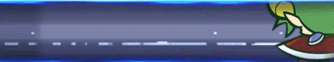 a cartoon character is standing in front of a blue border
