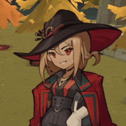 a cartoon character wearing a black hat and a red jacket