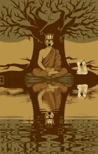 a painting of a buddha sitting under a tree