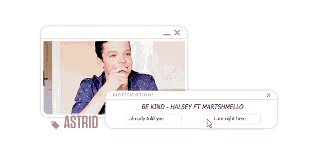 a notification box with a picture of a man and the words " be kind " on it