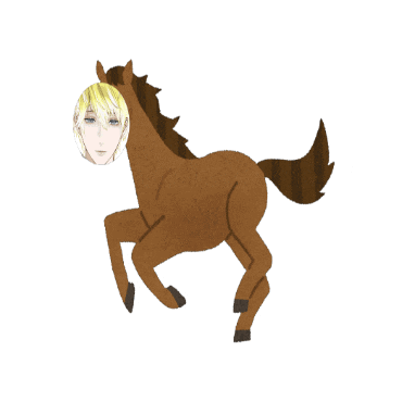 a drawing of a man with a horse on his shoulder and a shadow of a woman in the background